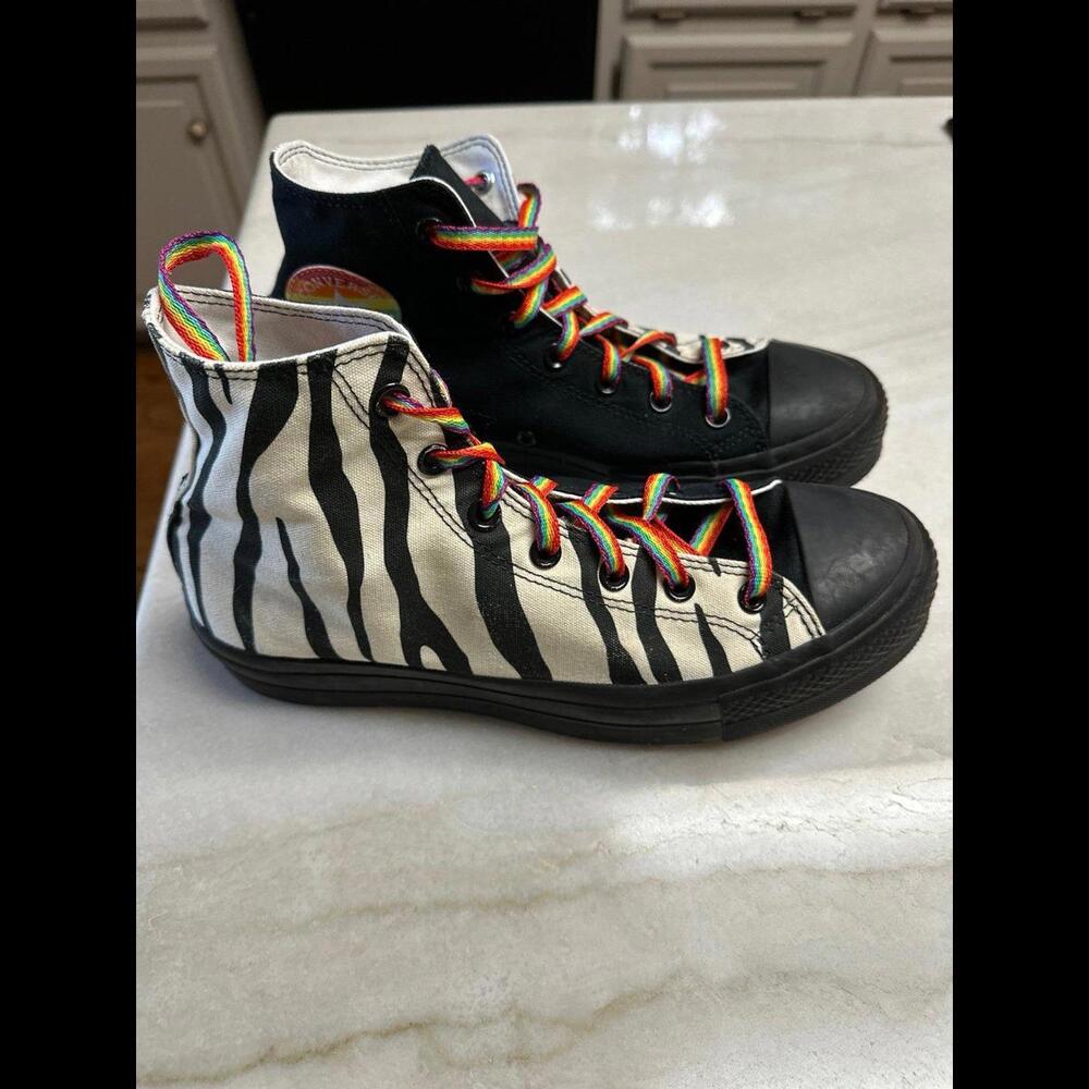 Converse half Zebra and half black with rainbow size 10.5 women’s